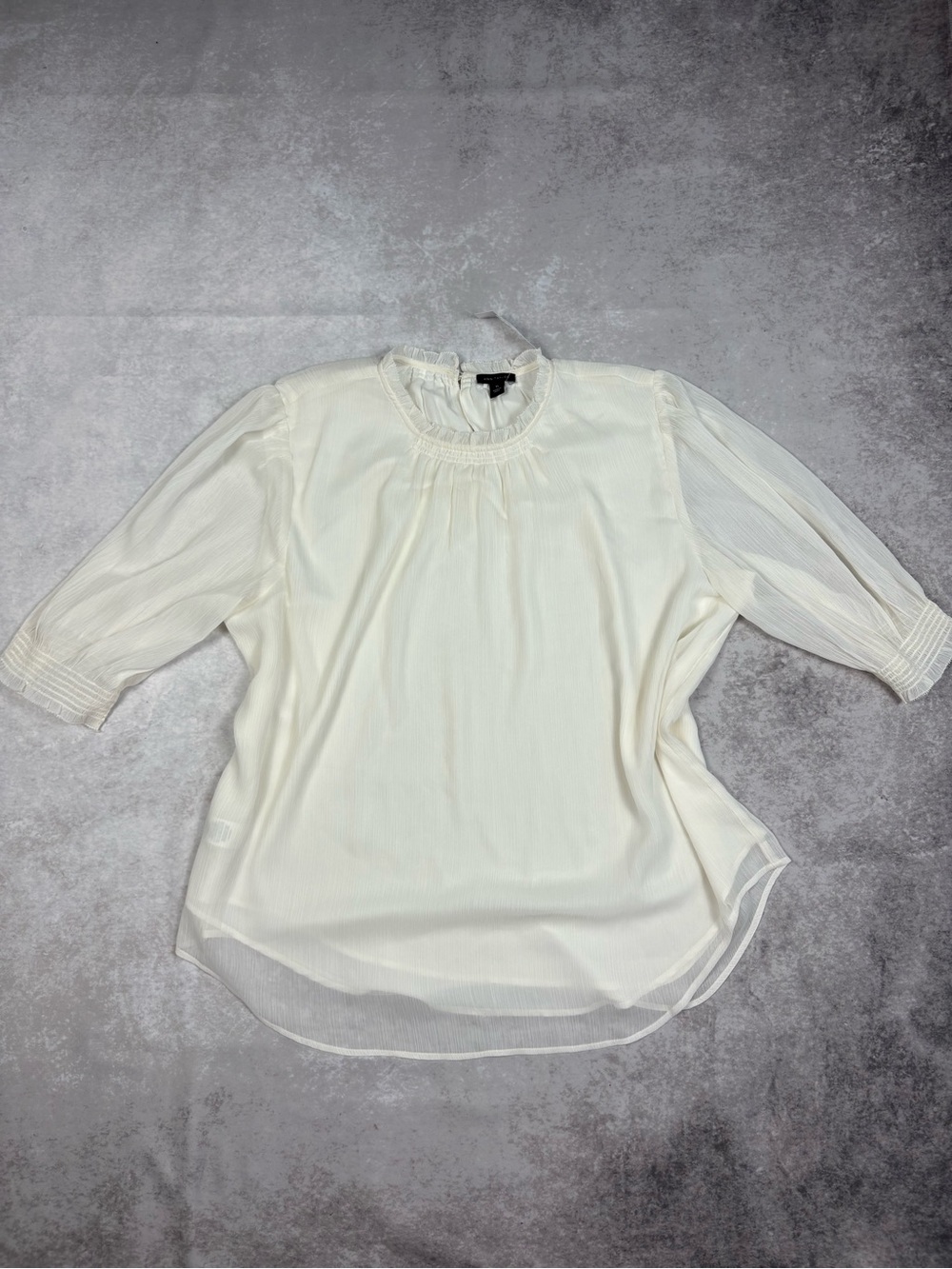 NWT Ann Taylor Ivory Ruffle Neck Puff Sleeve Blouse XL